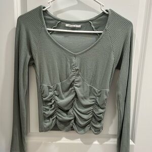 Women's Green Ruched Long Sleeve Top